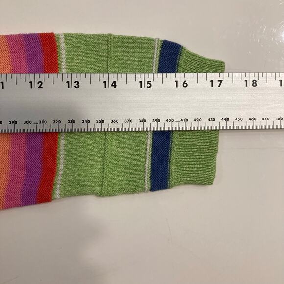 NWOT CHAPS Sweater S Linen Cotton Rainbow Stripe Boat-Neck 3/4-Sleeve Green Pink - Picture 6 of 6